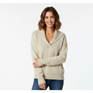 Abercrombie & Fitch Notch Neck Sweater Knit Women's Small Pullover, Beige